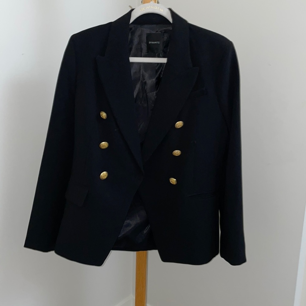 Dynamite Black Blazer Gold Buttons Double Breasted